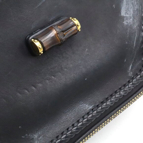 GUCCI Black Leather Bamboo Shoulder Bag - Picture 9 of 10